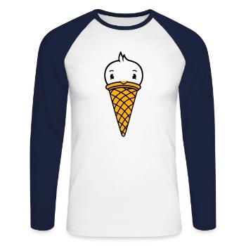 Vogel Eis Waffel Waffeleis Kugeln Eiscreme Eistüte - Unisex Baseballshirt langarm - Weiß/Navy - Vorne - Nik (191cm)