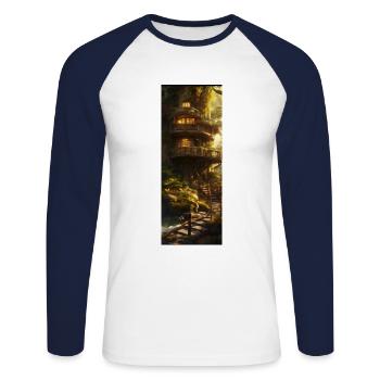Fantasy Baumhaus - Unisex Baseballshirt langarm - Weiß/Navy - Vorne - Nik (191cm)