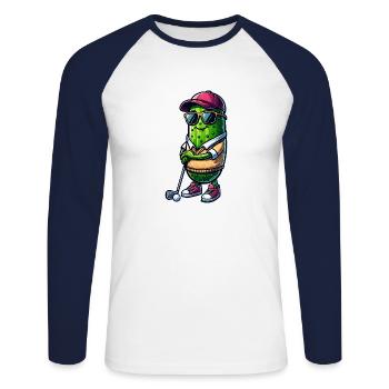 Motifs amusants de joueur de golf Pickl - T-shirt baseball manches longues Homme - blanc/marine - Devant - Nik (191cm)