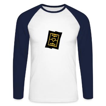 Fußballfeld mit Herz Vereinsfarben gelb schwarz - Unisex Baseballshirt langarm - Weiß/Navy - Vorne - Nik (191cm)