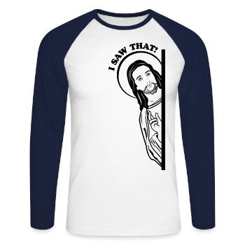 Jésus a vu que - T-shirt baseball manches longues Homme - blanc/marine - Devant - Nik (191cm)