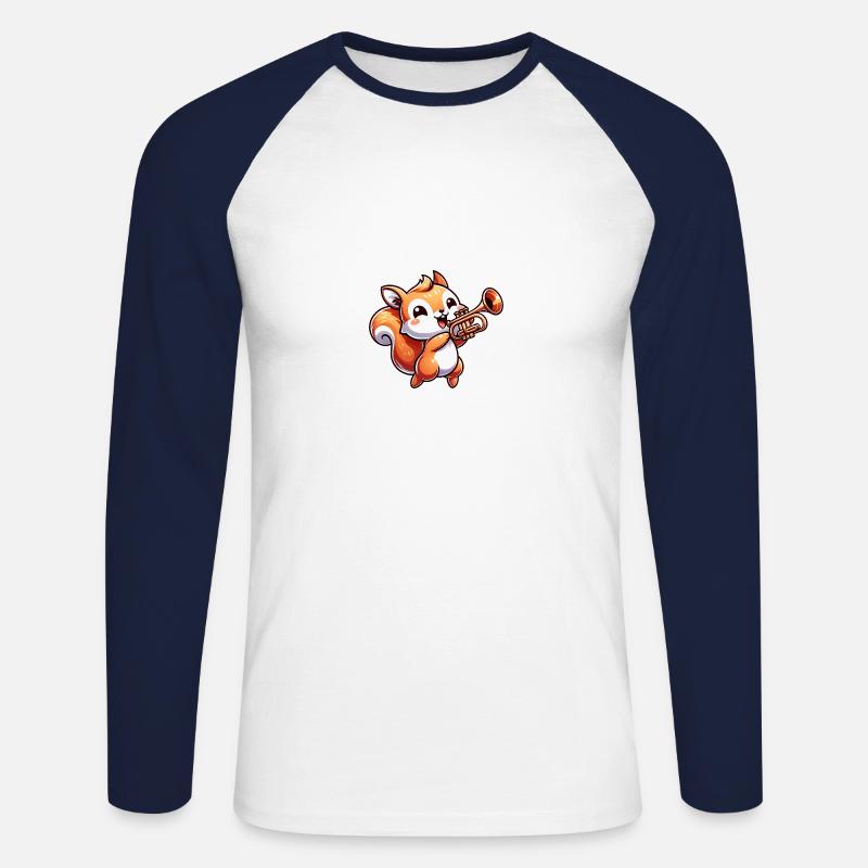 Fröhliches Eichhörnchen Mit Trompete: Ein - Unisex Baseballshirt langarm - Weiß/Navy