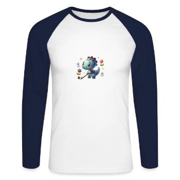 Niedlicher Dinosaurier Dino Feldhockey Spieler - Unisex Baseballshirt langarm - Weiß/Navy - Vorne - Nik (191cm)