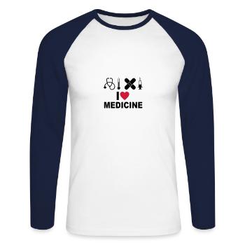 Ich liebe Medizin - Unisex Baseballshirt langarm - Weiß/Navy - Vorne - Nik (191cm)