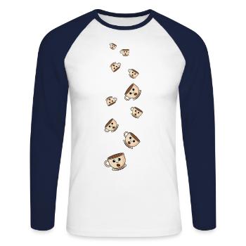 Kaffee Comic - Unisex Baseballshirt langarm - Weiß/Navy - Vorne - Nik (191cm)
