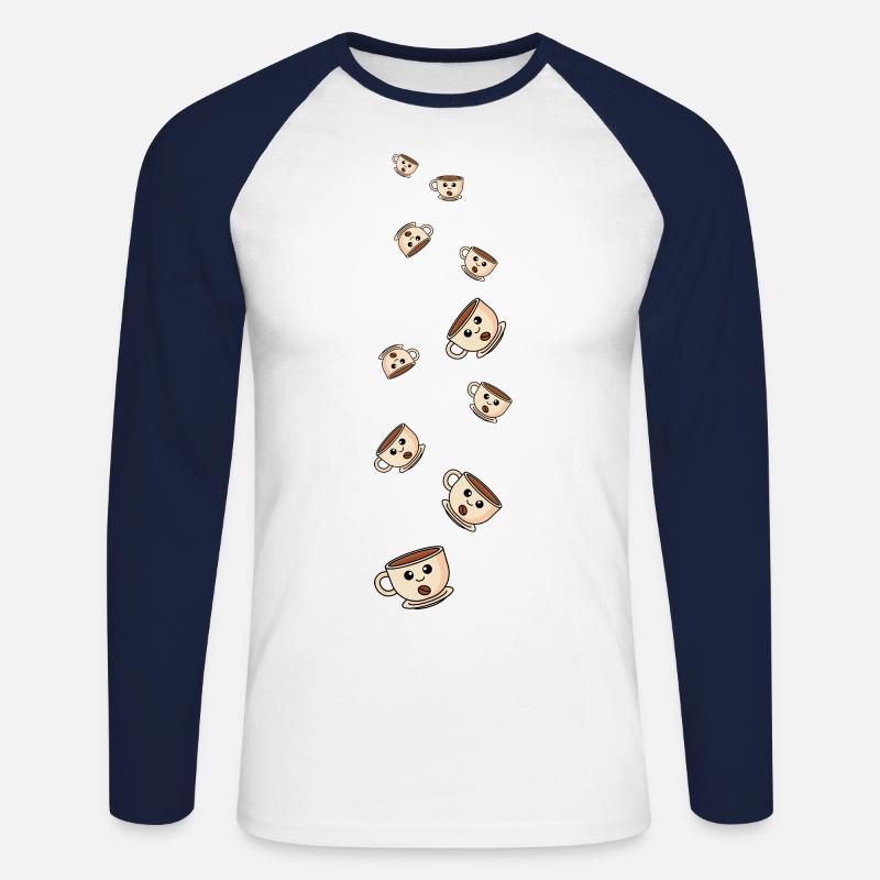 Kaffee Comic - Unisex Baseballshirt langarm - Weiß/Navy