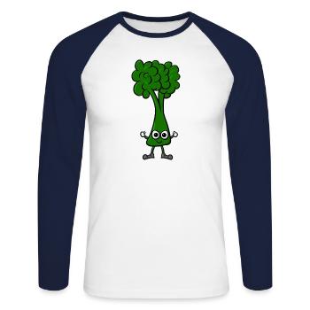 Broccoli Comic - Unisex Long Sleeve Baseball T-Shirt - white/navy - Front - Nik (191cm)