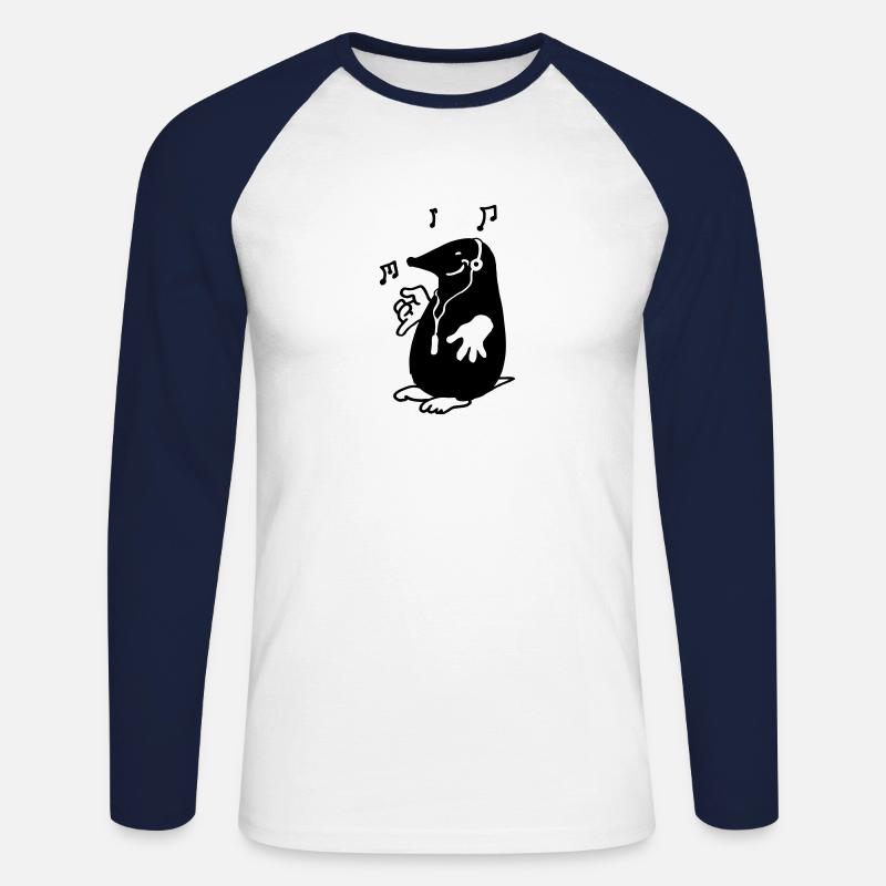 Maulwurf mit MP3-Man - Unisex Baseballshirt langarm - Weiß/Navy