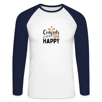Design Congrats be happy - T-shirt baseball manches longues Homme - blanc/marine - Devant - Nik (191cm)