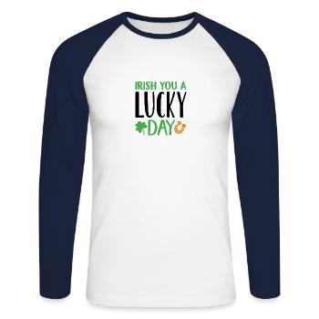 Design Irish you a lucky day - T-shirt baseball manches longues Homme - blanc/marine - Devant - Nik (191cm)
