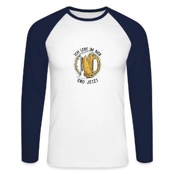 Ich Lebe Im Bier Und Jetzt Bierliebhaber Geschenk - Unisex Baseballshirt langarm - Weiß/Navy - Vorne - Nik (191cm)