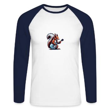 Squirrel Playing Electric Guitar Rock Music - Unisex Long Sleeve Baseball T-Shirt - white/navy - Front - Nik (191cm)