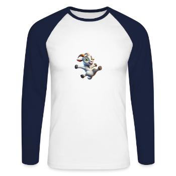 Drôle de motif animal de ferme de chèvre - T-shirt baseball manches longues Homme - blanc/marine - Devant - Nik (191cm)