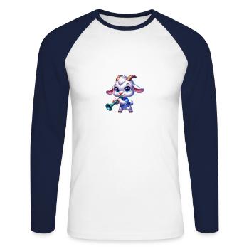 Cute Goats and Drum Farm Motif - Unisex Long Sleeve Baseball T-Shirt - white/navy - Front - Nik (191cm)