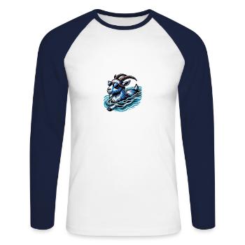 Drôle De Chèvre Natation Sport Design - T-shirt baseball manches longues Homme - blanc/marine - Devant - Nik (191cm)