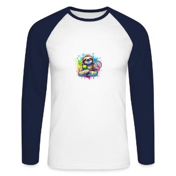 Joueur de tennis paresseux drôle - T-shirt baseball manches longues Homme - blanc/marine - Devant - Nik (191cm)