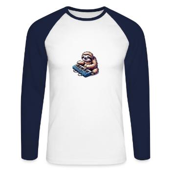 Faultier Keyboard Spieler Musiker Smooth - Unisex Baseballshirt langarm - Weiß/Navy - Vorne - Nik (191cm)