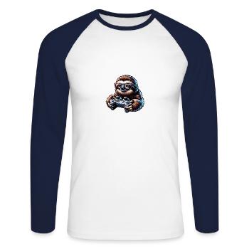 Cute Sloth Gamer and Nerd Design - Unisex Long Sleeve Baseball T-Shirt - white/navy - Front - Nik (191cm)