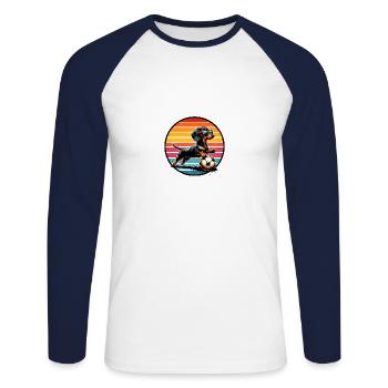 Teckel Joueur de football Wiener Dog Fan - T-shirt baseball manches longues Homme - blanc/marine - Devant - Nik (191cm)