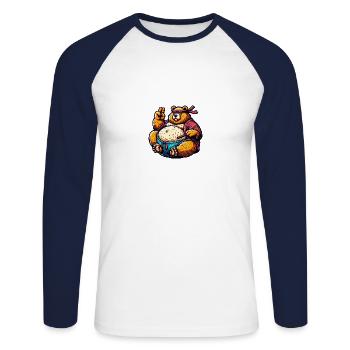 Karate Bear Meditating With Chopsticks - Unisex Long Sleeve Baseball T-Shirt - white/navy - Front - Nik (191cm)