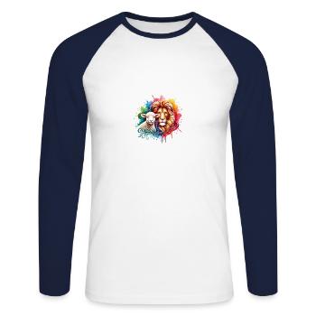 Christian Clothing Lion and Lamb - Unisex Long Sleeve Baseball T-Shirt - white/navy - Front - Nik (191cm)