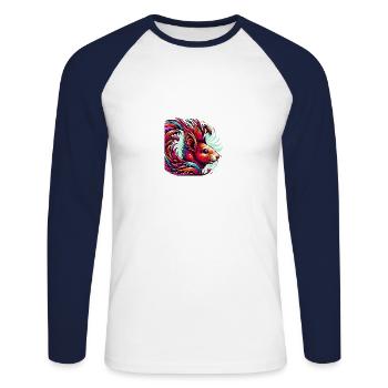 Art numérique écureuil noix amoureux des animaux - T-shirt baseball manches longues Homme - blanc/marine - Devant - Nik (191cm)
