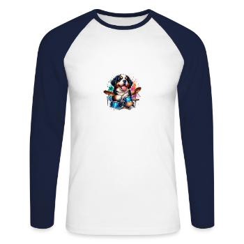 Bernese Mountain Dog Puppy Drummer - Unisex Long Sleeve Baseball T-Shirt - white/navy - Front - Nik (191cm)