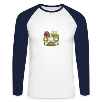 Hen Zen Yoga Meditation Chicken Chickens Farm - Unisex Long Sleeve Baseball T-Shirt - white/navy - Front - Nik (191cm)