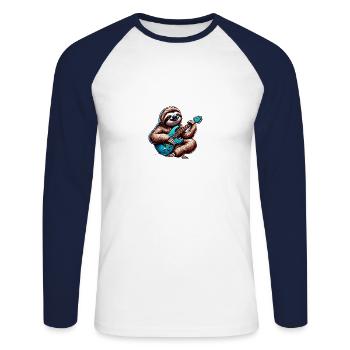 Cooler Faultier E-Gitarre Gitarrist - Unisex Baseballshirt langarm - Weiß/Navy - Vorne - Nik (191cm)