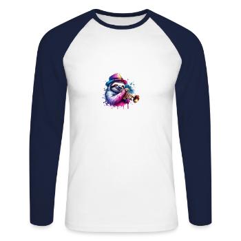 Cool Sloth Trumpeter Music Motif - Unisex Long Sleeve Baseball T-Shirt - white/navy - Front - Nik (191cm)