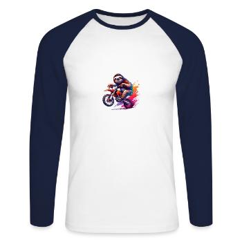 Conception de motocross Enduro paresseux cool - T-shirt baseball manches longues Homme - blanc/marine - Devant - Nik (191cm)