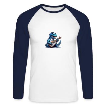 Conception de clavier Dino cool - T-shirt baseball manches longues Homme - blanc/marine - Devant - Nik (191cm)