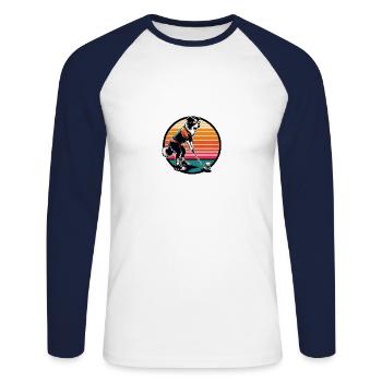 Drôle de golfeur border collie sur le terrain de golf - T-shirt baseball manches longues Homme - blanc/marine - Devant - Nik (191cm)