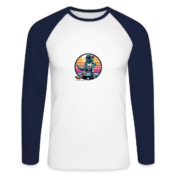 Équipe de joueurs de hockey sur gazon Dinosaur Dino - T-shirt baseball manches longues Homme - blanc/marine - Devant - Nik (191cm)