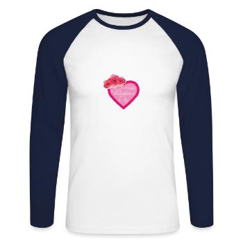Coeur de la Saint-Valentin avec motif rose - T-shirt baseball manches longues Homme - blanc/marine - Devant - Nik (191cm)