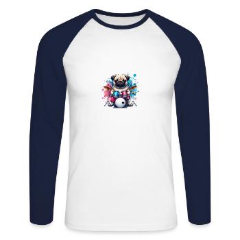 Cool Pug Drummer Design - Unisex Long Sleeve Baseball T-Shirt - white/navy - Front - Nik (191cm)