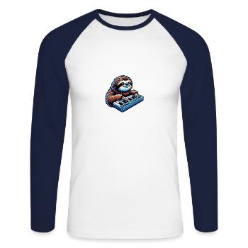 Joueur de synthétiseur paresseux détendu - T-shirt baseball manches longues Homme - blanc/marine - Devant - Nik (191cm)