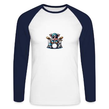 Pig Drums Drummer Music Band - T-shirt baseball manches longues Homme - blanc/marine - Devant - Nik (191cm)
