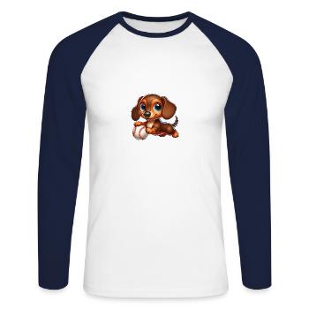 Sports de baseball teckel mignon - T-shirt baseball manches longues Homme - blanc/marine - Devant - Nik (191cm)