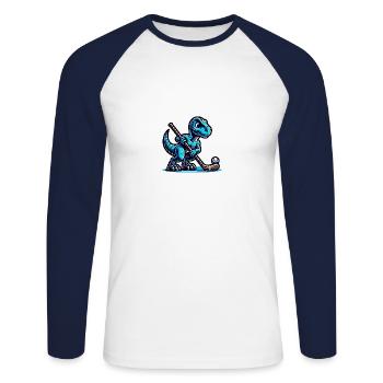 Dinosaurier Dino Feldhockey Spieler Team - Unisex Baseballshirt langarm - Weiß/Navy - Vorne - Nik (191cm)