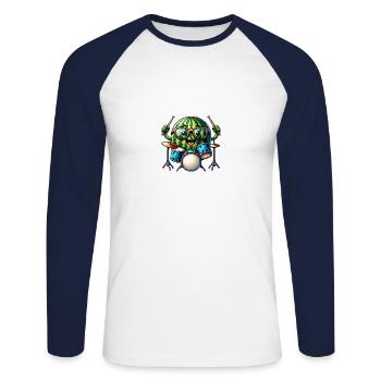 Global - Black without Japan Template - Unisex Long Sleeve Baseball T-Shirt - white/navy - Front - Nik (191cm)