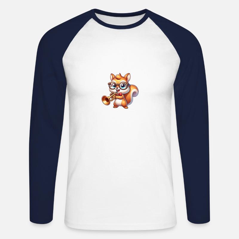 Niedliches Eichhörnchen Mit Trompete - Unisex Baseballshirt langarm - Weiß/Navy