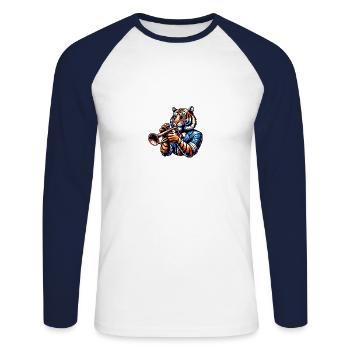 Tiger Mit Trompete In Anzug - Unisex Baseballshirt langarm - Weiß/Navy - Vorne - Nik (191cm)