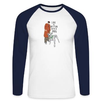 Hund - Unisex Baseballshirt langarm - Weiß/Navy - Vorne - Nik (191cm)