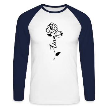 Tina Name Vorname Namensblume - Unisex Baseballshirt langarm - Weiß/Navy - Vorne - Nik (191cm)