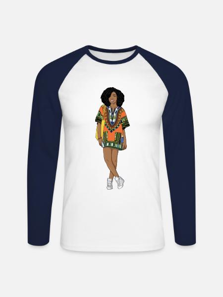 Mode schwarz afro Frau - Unisex Baseballshirt langarm - Weiß/Navy