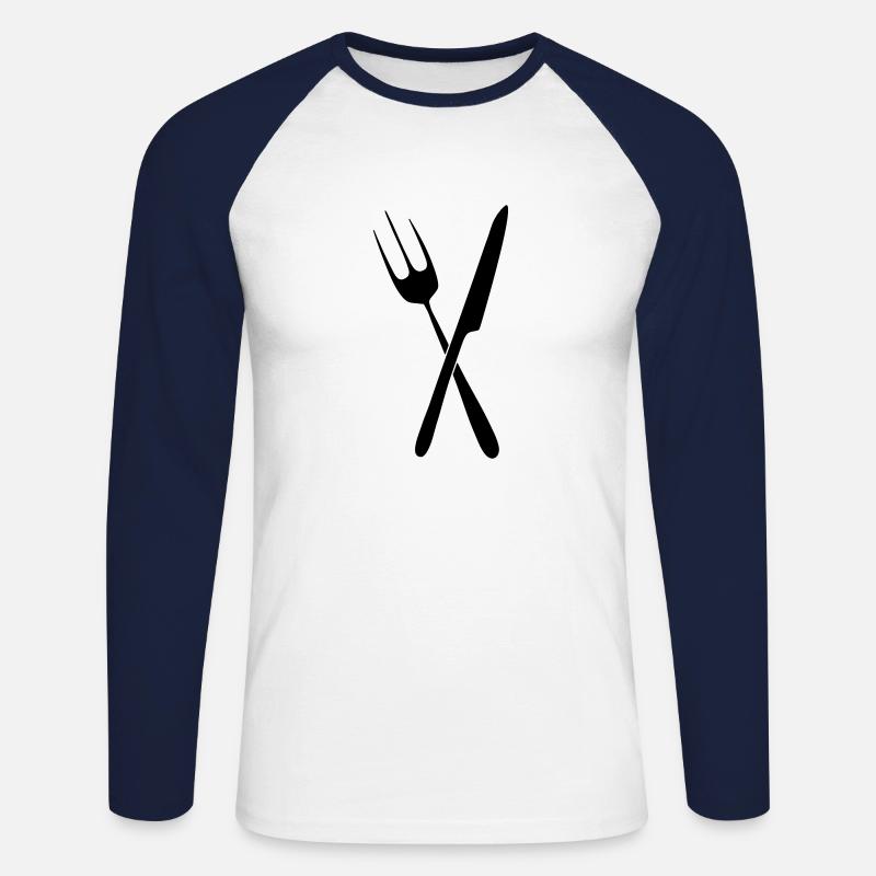 messer gabel besteck 01 - Unisex Baseballshirt langarm - Weiß/Navy