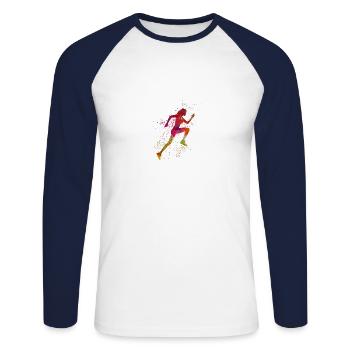Faire du jogging en disant que je cours - T-shirt baseball manches longues Homme - blanc/marine - Devant - Nik (191cm)