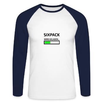 Sixpack wird geladen lustiges Workout Shirt - Unisex Baseballshirt langarm - Weiß/Navy - Vorne - Nik (191cm)
