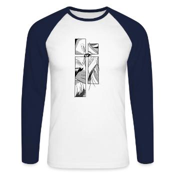 Geometrischer Löwe - Unisex Baseballshirt langarm - Weiß/Navy - Vorne - Nik (191cm)